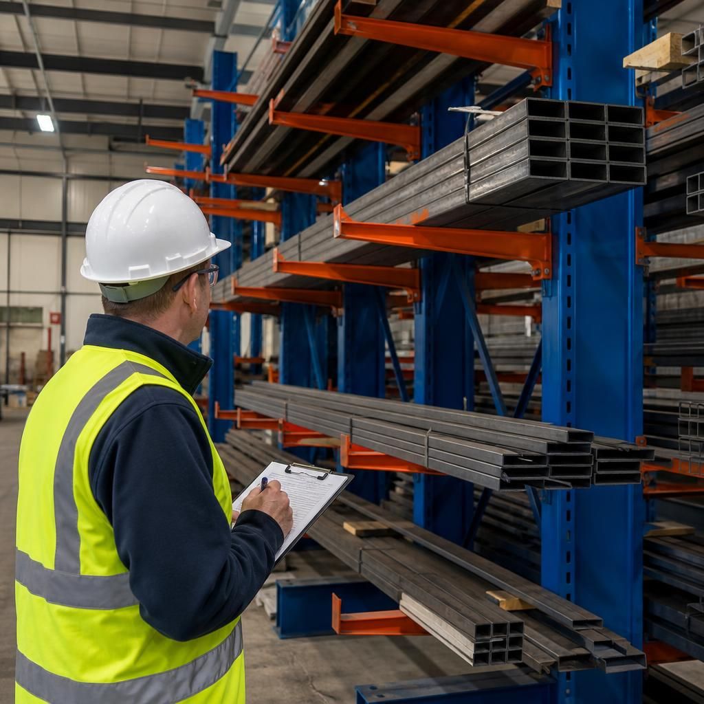 Warehouse inspection of cantilever racking arms, uprights and load notices