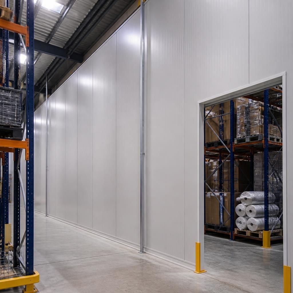 Fire barrier partition dividing areas within an industrial building