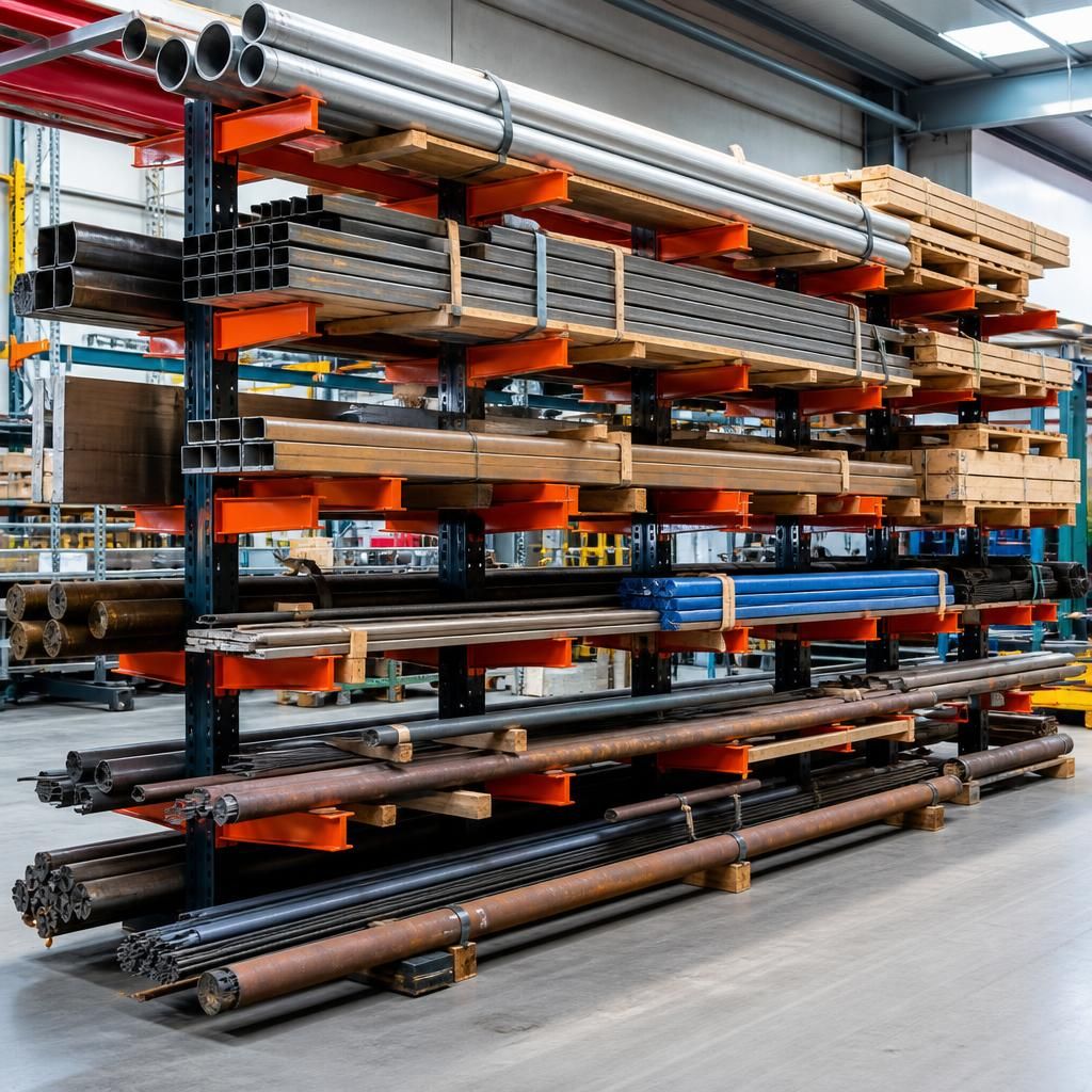 Industrial racking holding long, bulky and unevenly sized stock