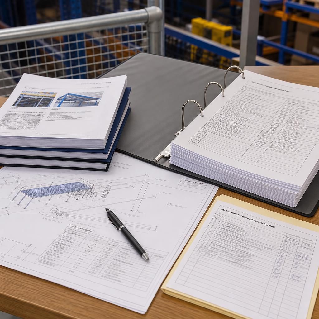 Mezzanine floor handover pack with drawings, load details and inspection records