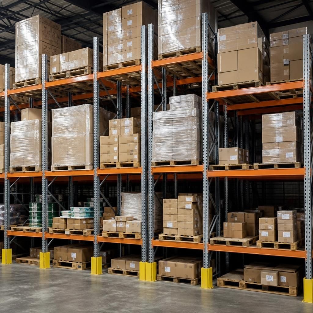 Double deep pallet racking holding pallets of different sizes