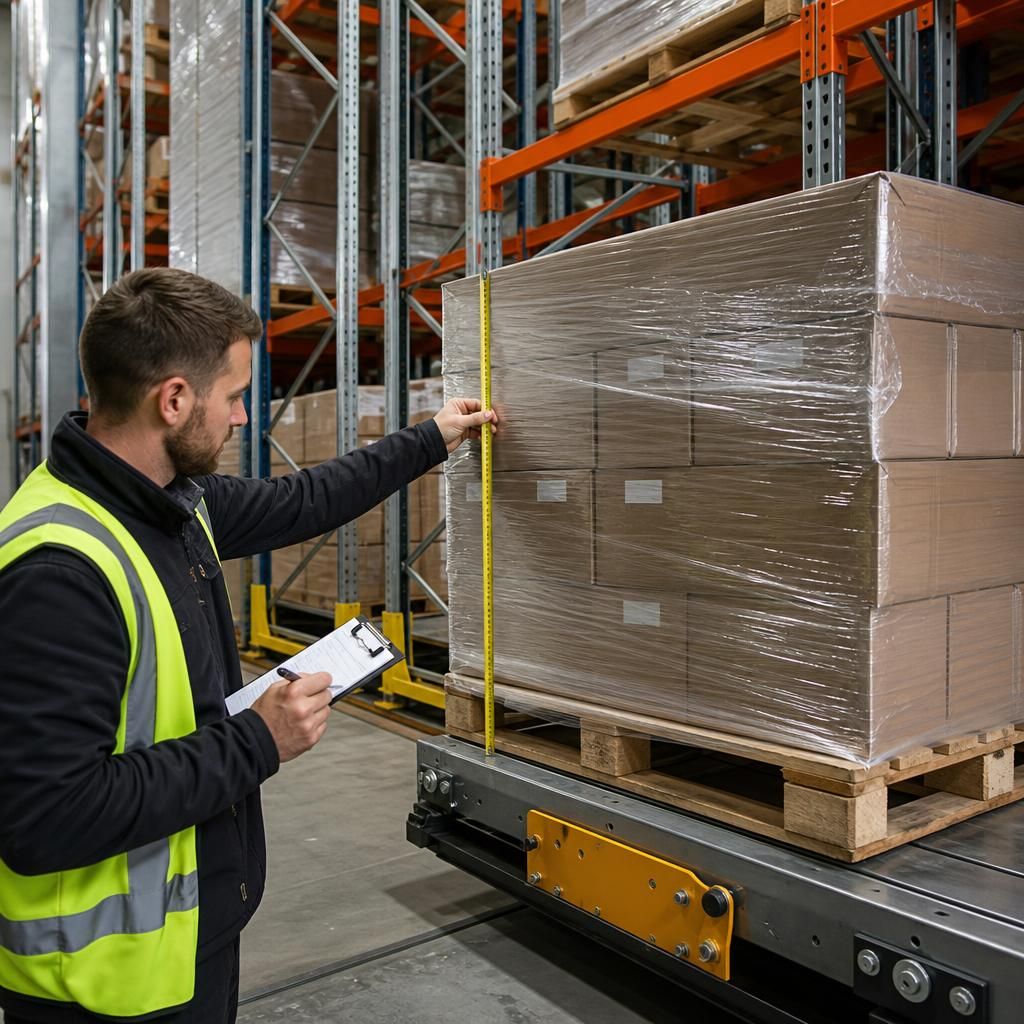 Pallet loads being measured beside mobile racking bays