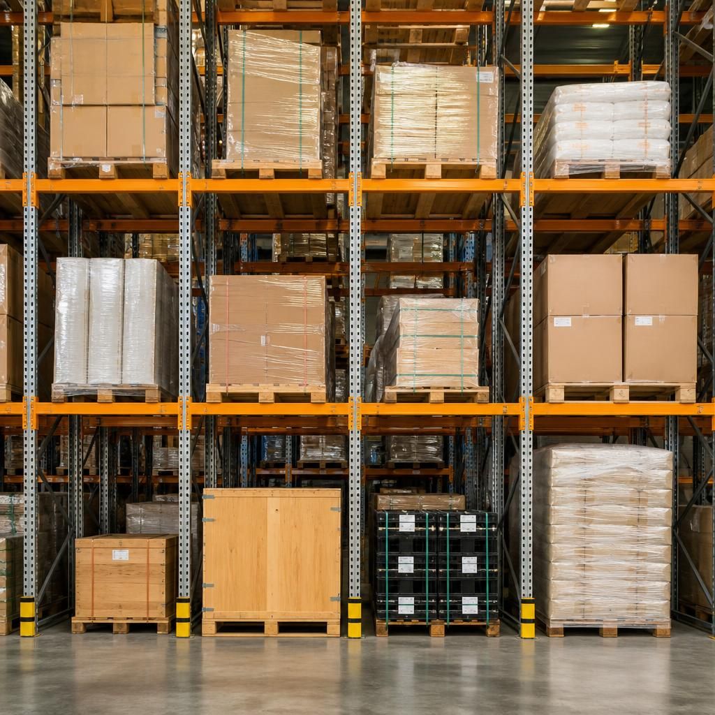 Pallet racking holding different pallet sizes and loads in a warehouse