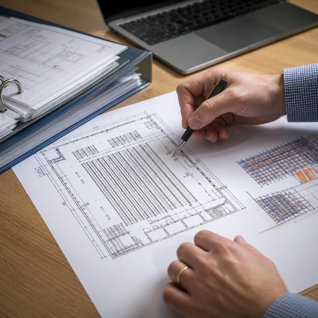 Warehouse floor plan beside pallet racking layout drawings