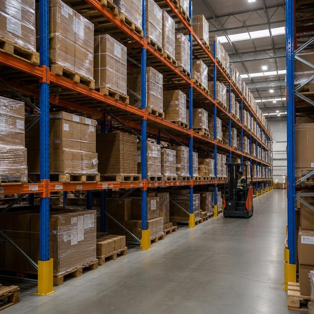Pallet racking in a commercial storage unit