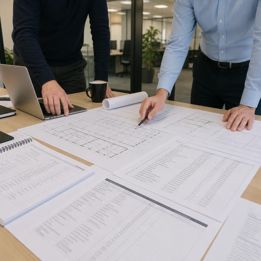 Office fit-out quotation showing layout drawings and itemised project details