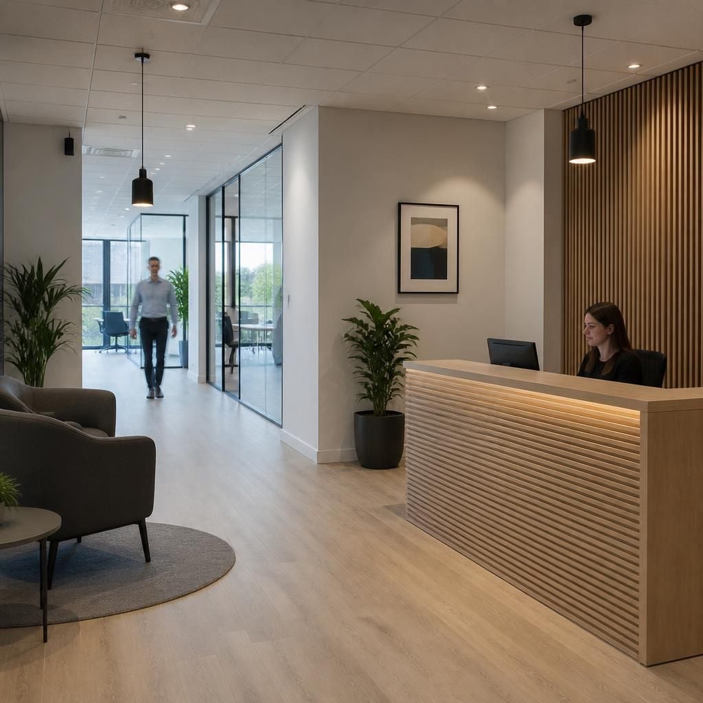 Reception and visitor area within a fitted commercial office