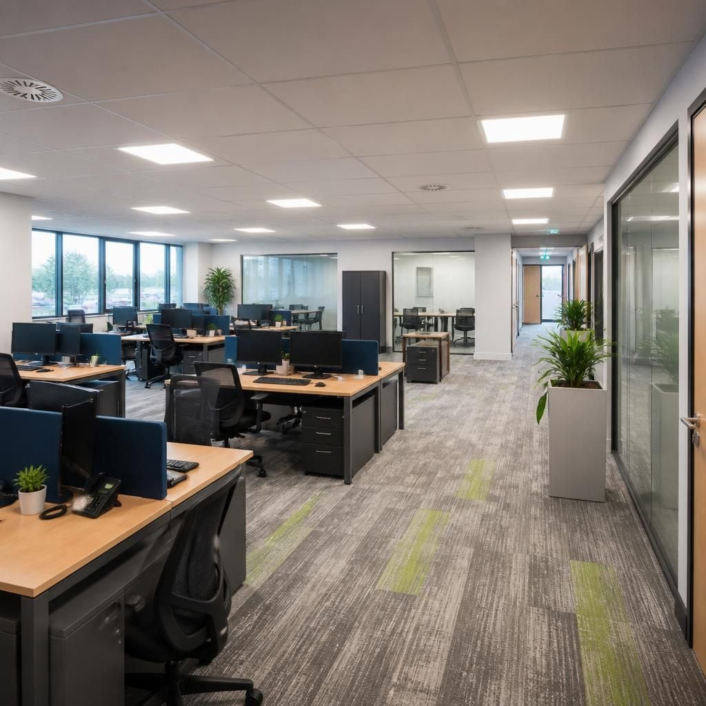 Refurbished office layout with workstations and defined departments