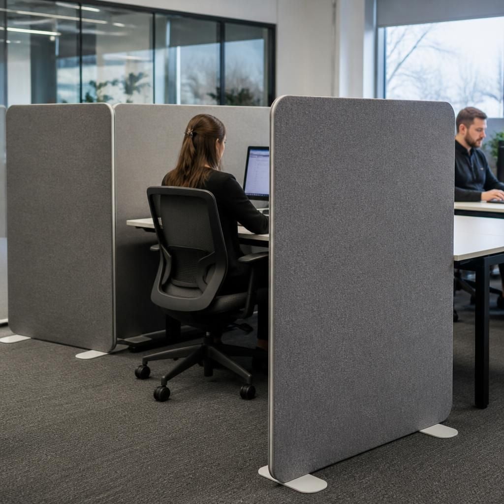Freestanding acoustic divider panels separating office workstations